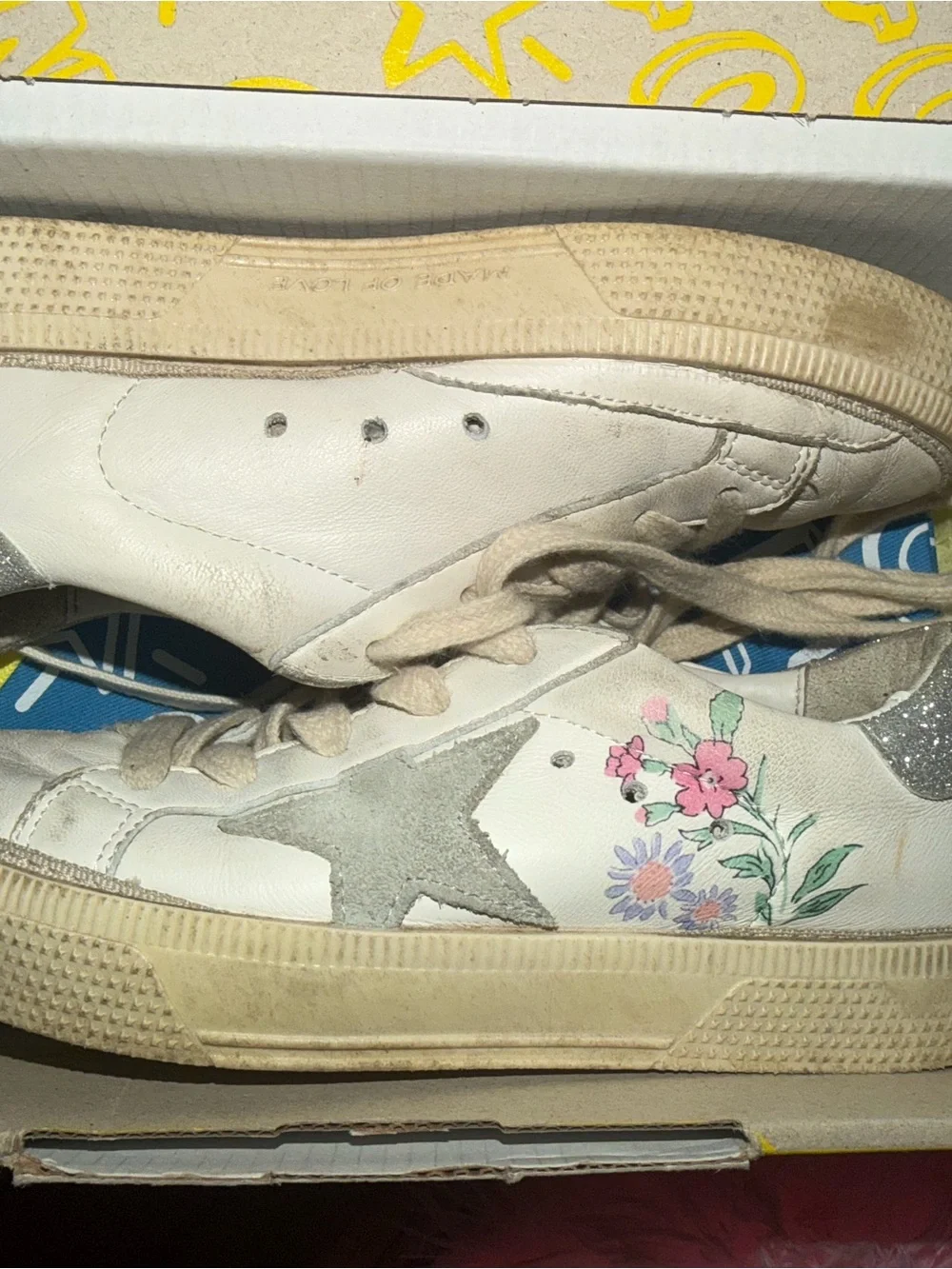 Golden Goose White Leather Kids Sneakers with Silver Heel Detail